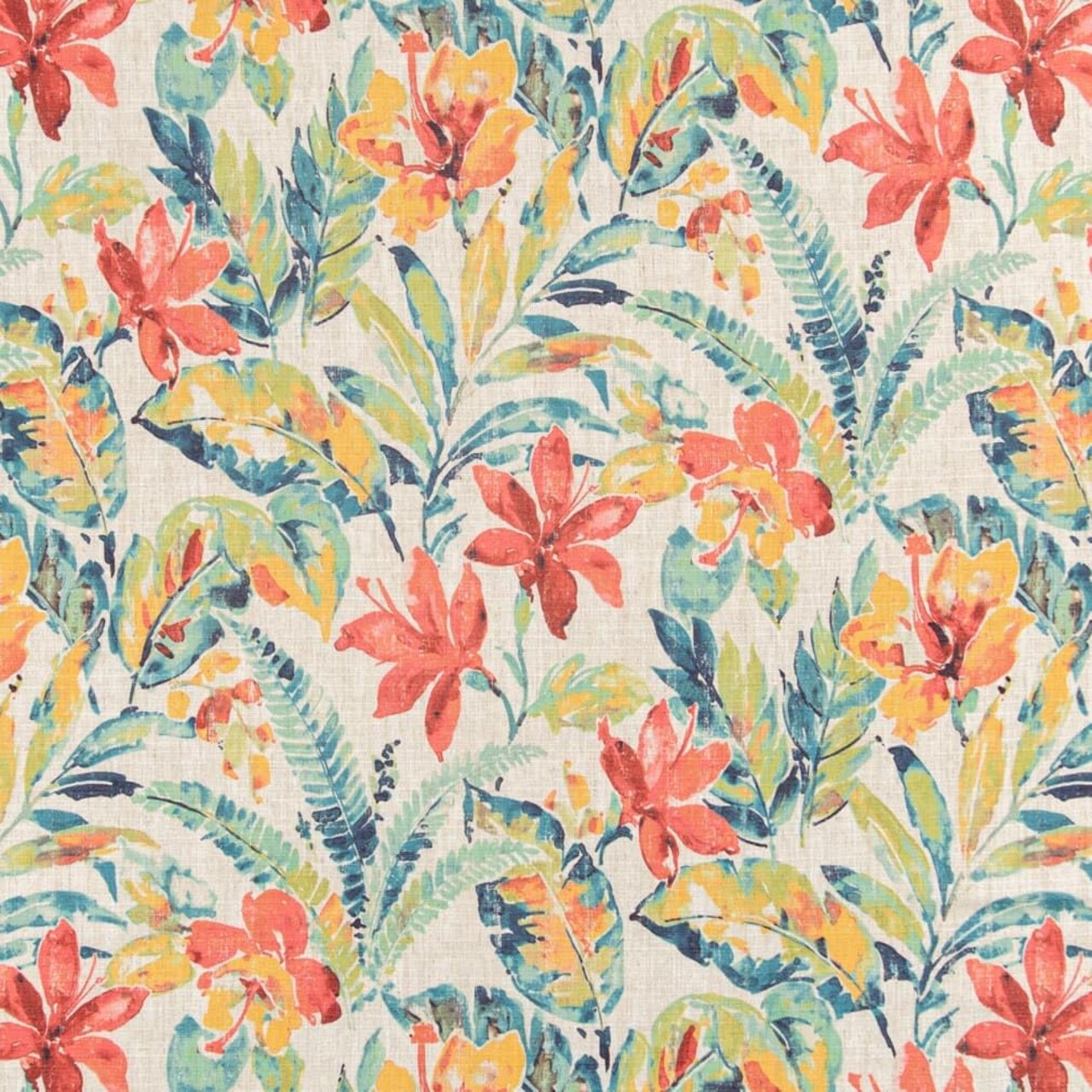 Aqua Coral Stain Resistant Performance Floral Botanical Print Upholstery Fabric by The Yard - SKU: Brixton Tropical